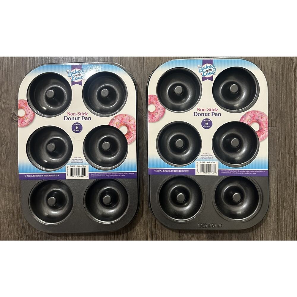 Baked With Love Non-Stick Donut Pan Set of 2 | Makes 6 Donuts Each | Bakeware